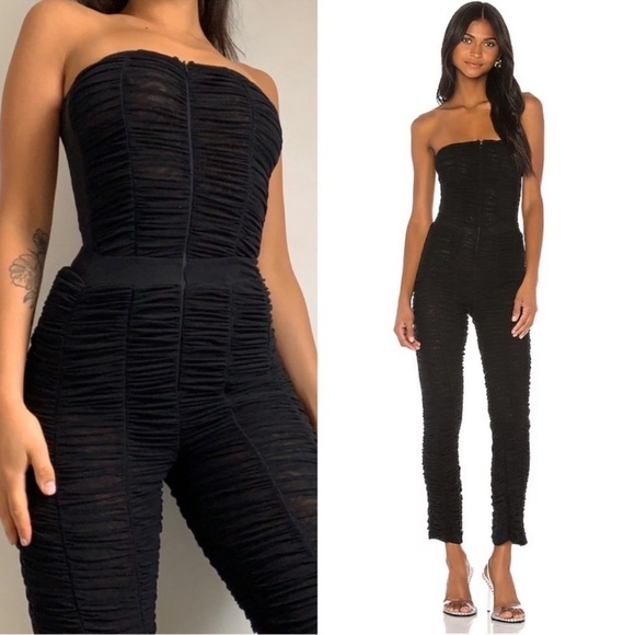 I.AM.GIA Ophelia Black Mesh Ruched Strapless Bodycon Jumpsuit NWT Size S - Picture 6 of 13